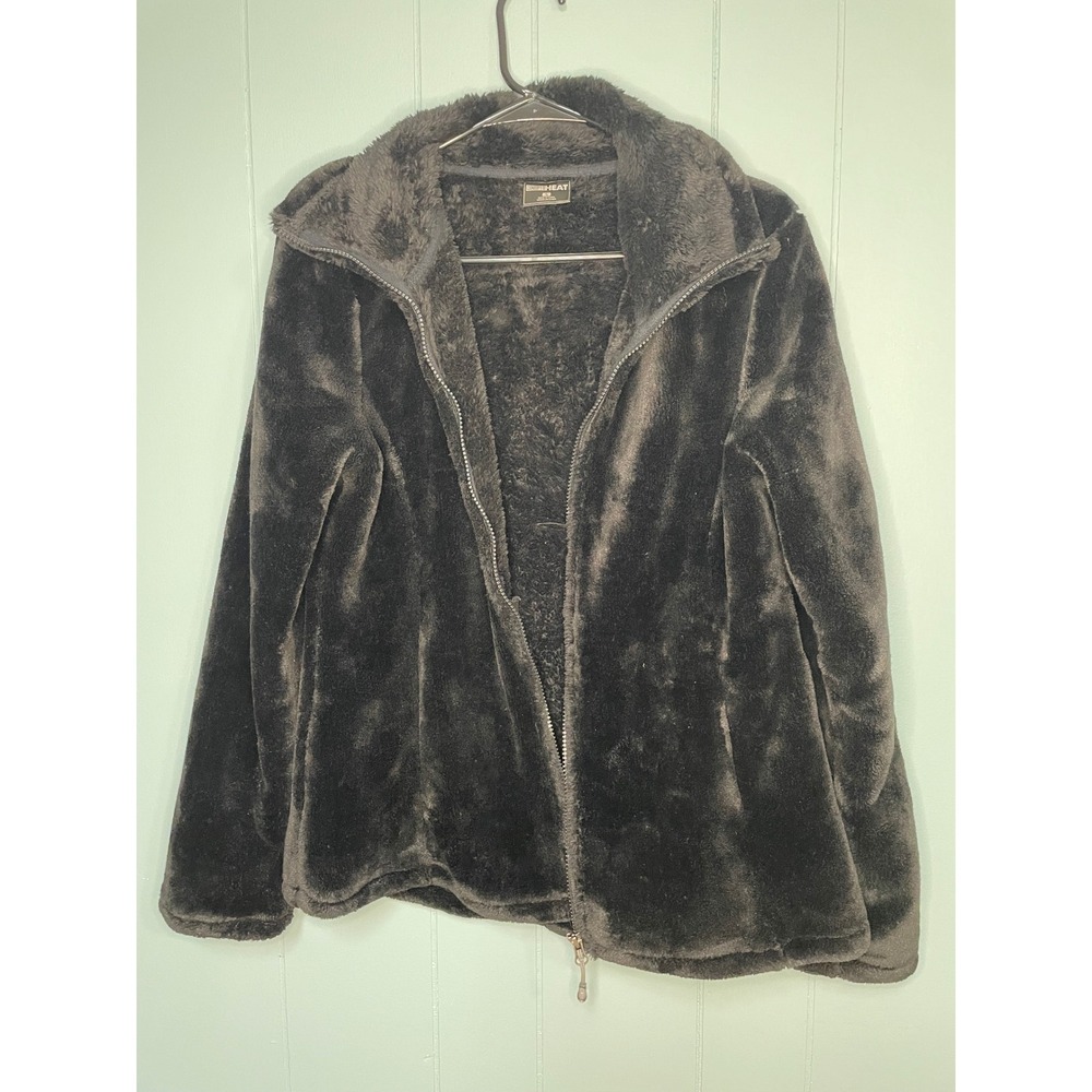 32 Degrees Heat Faux Fur Zip Up Jacket Women's Size Small Black - Picture 2 of 5
